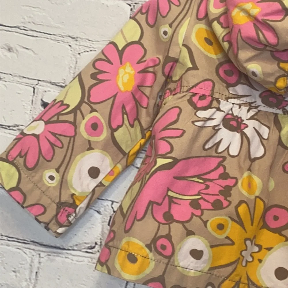 Genuine Kids By OshKosh Tan Pink Flower Lightweight Hooded Jacket Size 18 Months